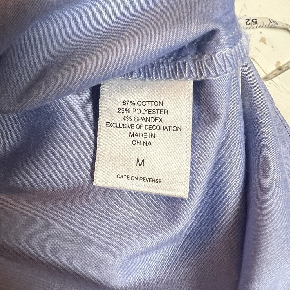 NYC NEW YORK & COMPANY Women's Blue White Top Lace 3/4 Bell Sleeve M Oversized - Picture 12 of 13